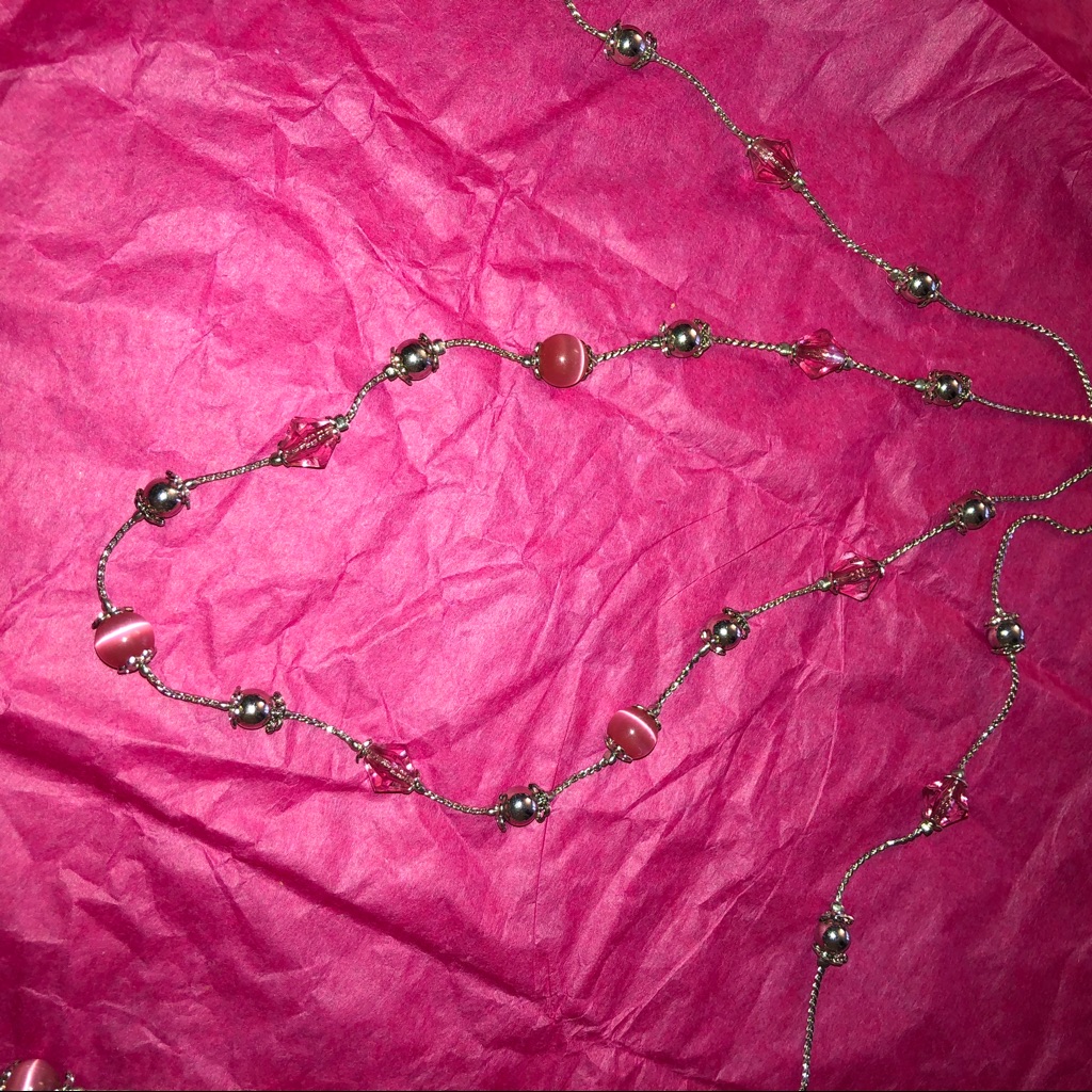 Pink And Silver Tone Double Necklace And Earrings 10$